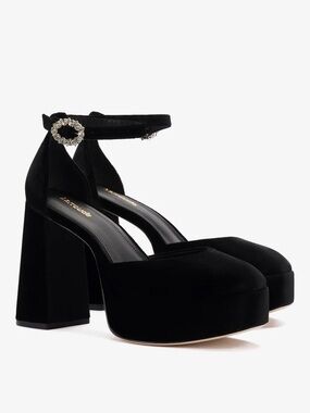 Larroude Black Velvet Ari Pump with Crystal Buckle